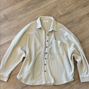 CarlyJean LA Cream Waffle Knit Button-Up Shirt